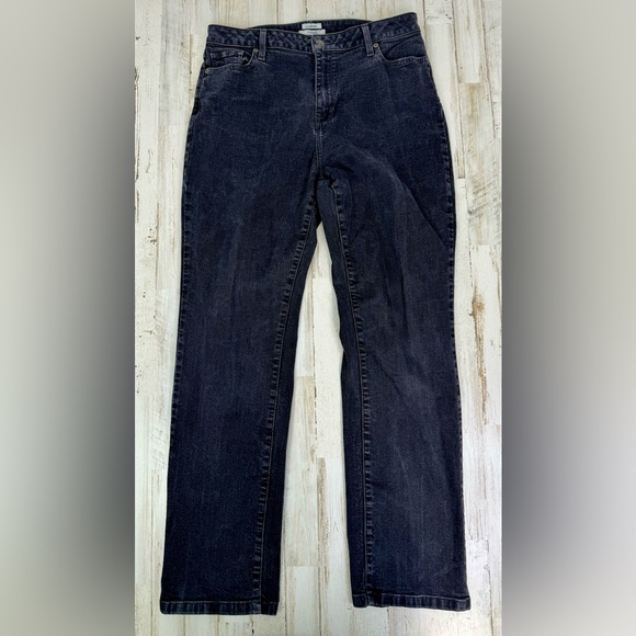 L.L. Bean BeanFlex Jeans Womens 14 M/T Black Denim Stretch Fit Straight Leg - Picture 2 of 11